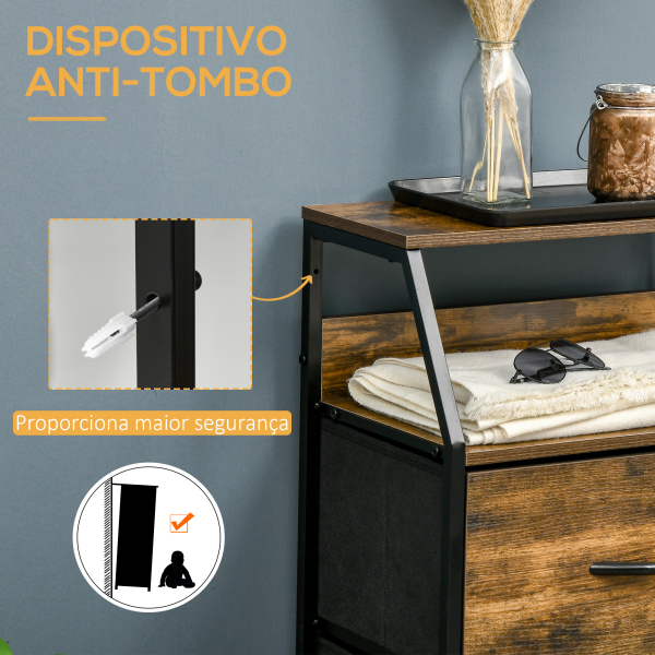 HOMCOM Cómoda com 3 Gavetas de Tecido Dobrável e Prateleira Móvel de Armazenamento Estilo Industrial 44x29x92cm Marrom Rústico - Image 7