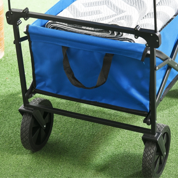 Outsunny Carrinho de Transporte Dobrável com Toldo Removível e Alça Ajustável Capacidade 100 kg para Campismo 97x52x105 cm Azul - Image 9