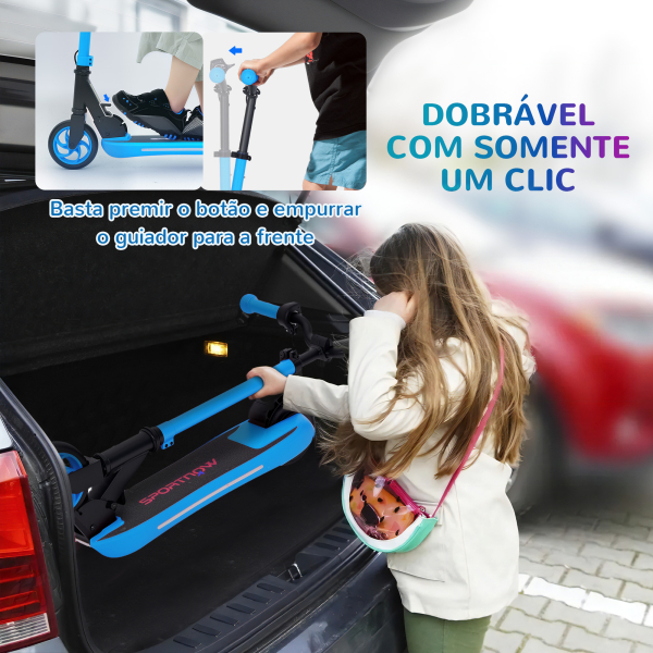 SPORTNOW Trotinete Elétrica Dobrável para Crianças 120 W Autonomia 6 km e Máximo 10 km/h com Travão Luzes LED 74x52x83-87 cm Azul - Image 7