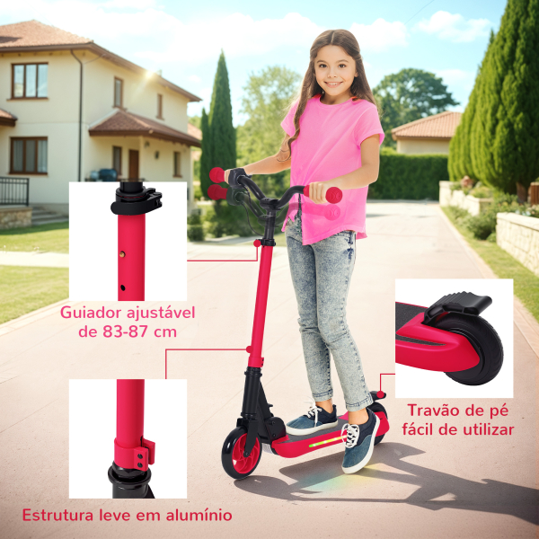 SPORTNOW Trotinete Elétrica Dobrável para Crianças 120 W Autonomia 6 km e Máximo 10 km/h com Travão Luzes LED 74x52x83-87 cm Vermelho - Image 8