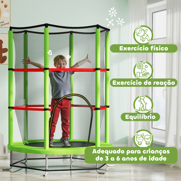 HOMCOM Trampolim Infantil Ø140x190 cm Trampolim para Crianças de 3-6 Anos com Rede de Segurança Carga 45 kg para Interior Verde - Image 4