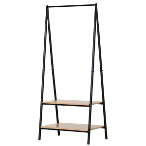 HOMCOM Suporte para Cabides com 2 Prateleiras de Armazenamento Barra para Pendurar e Estrutura de Aço 64x42,5x149 cm Preto