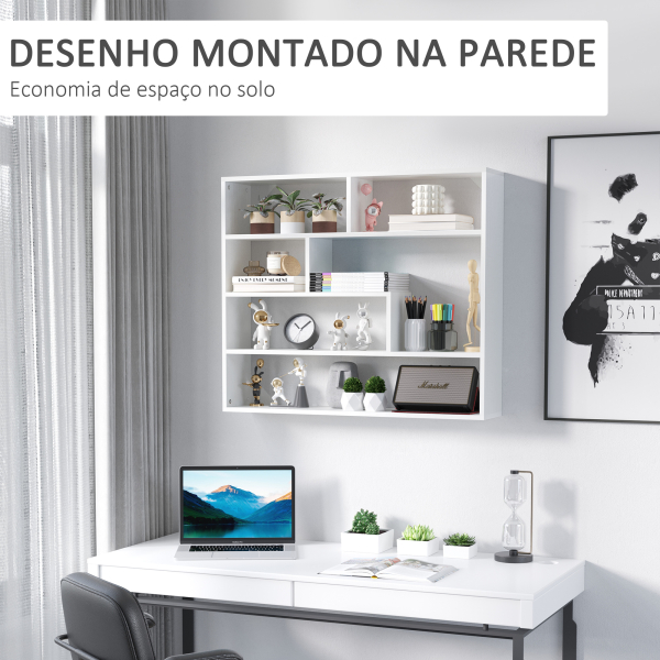 HOMCOM Estante de Parede de 4 Níveis com 7 Compartimentos Abertos para Sala de Estar Escritório Estilo Moderno 94x19,5x80cm Branco - Image 5