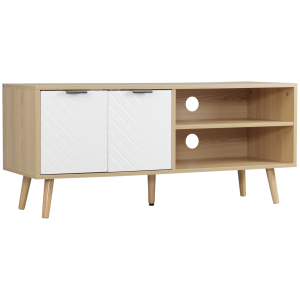 HOMCOM Móvel de TV Moderno com 2 Portas e 2 Prateleiras de Armazenamento para Televisores de até 46" 110x39x48,8cm Madeira e Branco