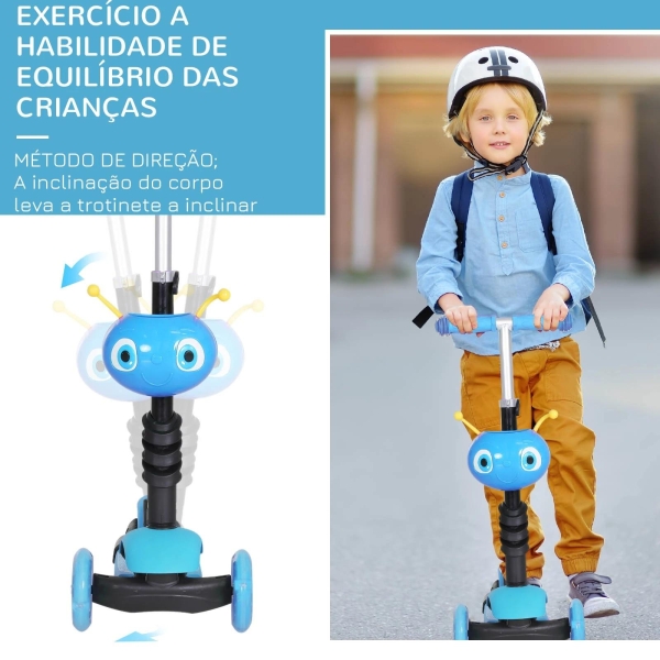 HOMCOM trotinete 5 em 1 para crianças de acima de1 ano trotinete de 3 rodas com assento removível guiador ajustável 62x25x72,5 cm Azul - Image 9