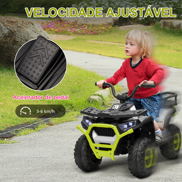 AIYAPLAY Quadriciclo Elétrico para Criança 12V Faróis Música MP3 Velocidade Ajustável e Cesta de Arrumação 88x50x57,5 cm  Verde - Image 6