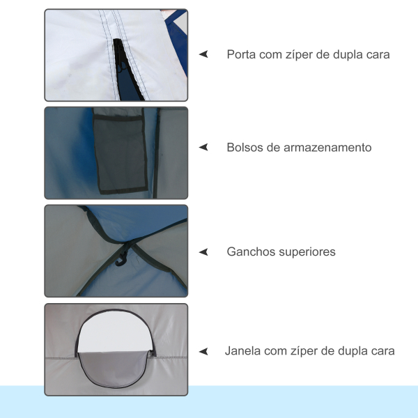 Outsunny Tenda de Duche Campismo Portátil UV+25 Tenda para Casa de Banho Trocador com Janela e Bolsa de Transporte 123x121x98cm Azul - Image 5