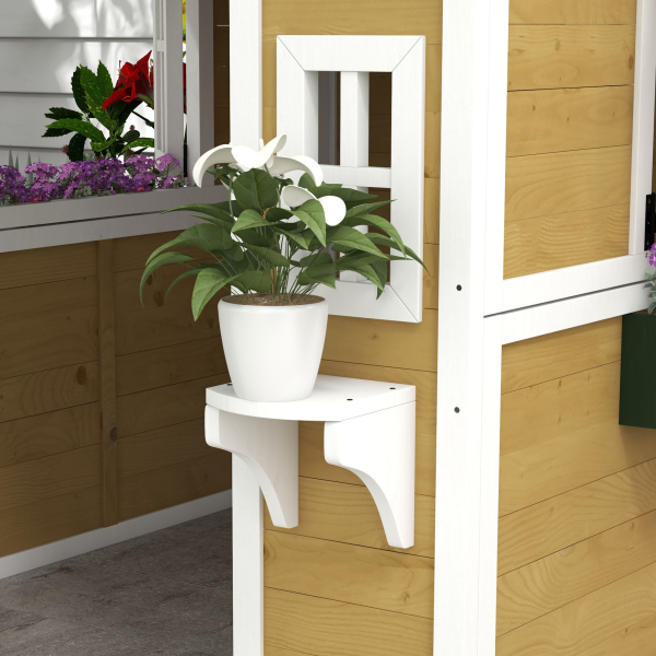 Outsunny Casa de Madeira para Crianças Casa de Brincar Infantil para Jardim  com Porta Janelas e Floreiras 114x126,5x135 cm Multicor - Image 9