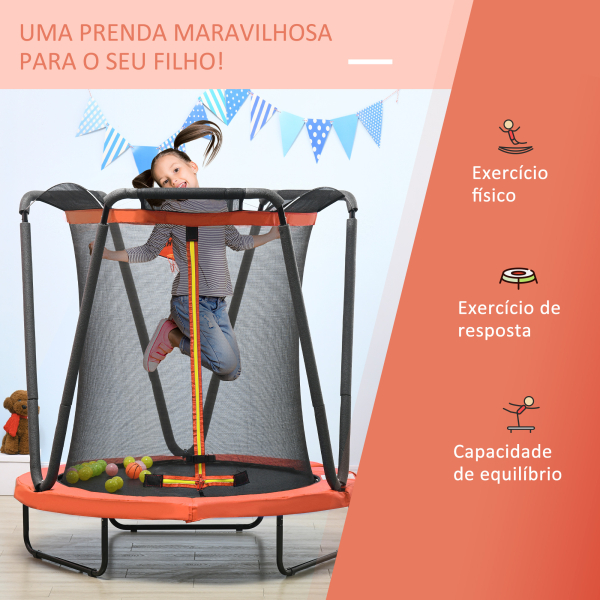 ZONEKIZ Trampolim Infantil Ø140x155 cm Trampolim para Crianças de 3-10 Anos com Cesta de Basquetebol e 20 Bolas de Plástico Vermelho - Image 7