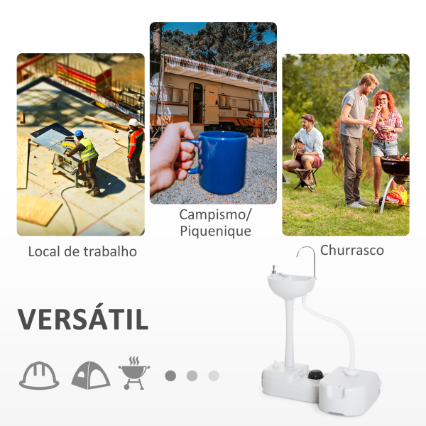 Outsunny Lavatório Portátil para Campismo com Depósito de Recuperação de Água e Dispensador de Sabão 83x50x103 cm Cinza Claro - Image 8
