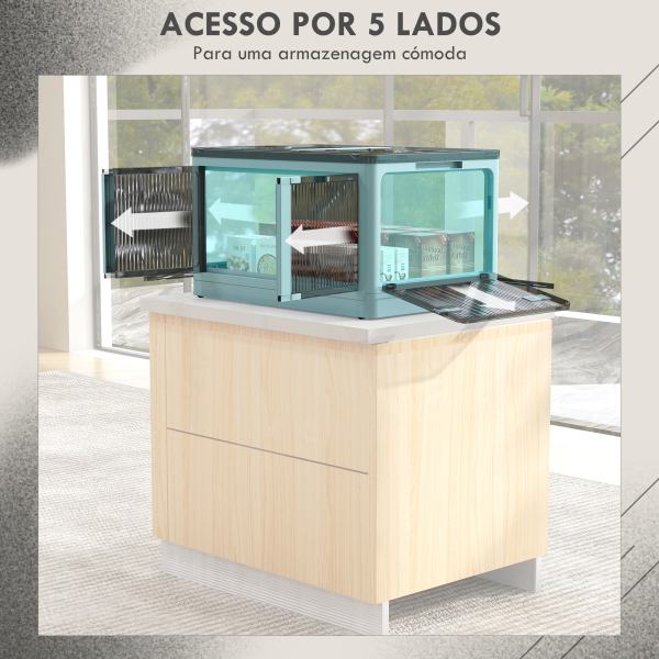 HOMCOM Caixa de Armazenamento Empilhável com Tampa 69L Caixa Organizadora Dobrável com Rodas 60x42x34 cm Azul - Image 5