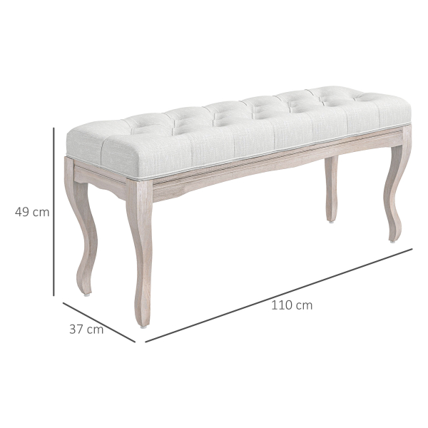 HOMCOM Banco Pé de Cama com Pés de Madeira e Assento Acolchoado para Dormitório Entrada Corredor 110x37x49 cm Creme - Image 3
