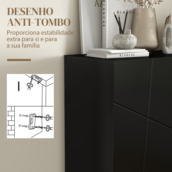 HOMCOM Móvel Sapateira de Entrada Armário Sapateira com Prateleiras Ajustáveis para 15-20 Pares de Sapatos 72x31,5x95 cm Preto - Image 8