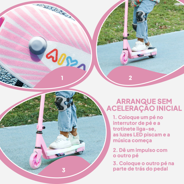AIYAPLAY Trotinete Elétrica para Crianças Máx. 6 km/h Motor 80 W Autonomia Máxima 8 km com Luzes LED Travão Traseiro Rosa - Image 6
