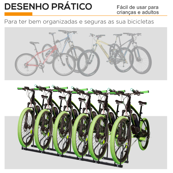 HOMCOM Estacionamento para 6 Bicicletas Suporte de Aço para Estacionar Bicicletas no Chão para Interior e Exterior 179x33x27 cm Preto - Image 7