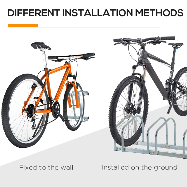 HOMCOM Estacionamento para 5 Bicicletas Suporte de Aço para Estacionar Bicicletas no Chão para Interior e Exterior 145x33x27cm Prata - Image 9