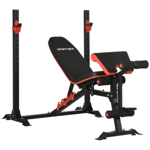 SPORTNOW Banco de Musculação Multifuncional Banco de Pesos com Encosto Reclinável e Suporte de Barras Ajustável 180x110x126 cm Preto