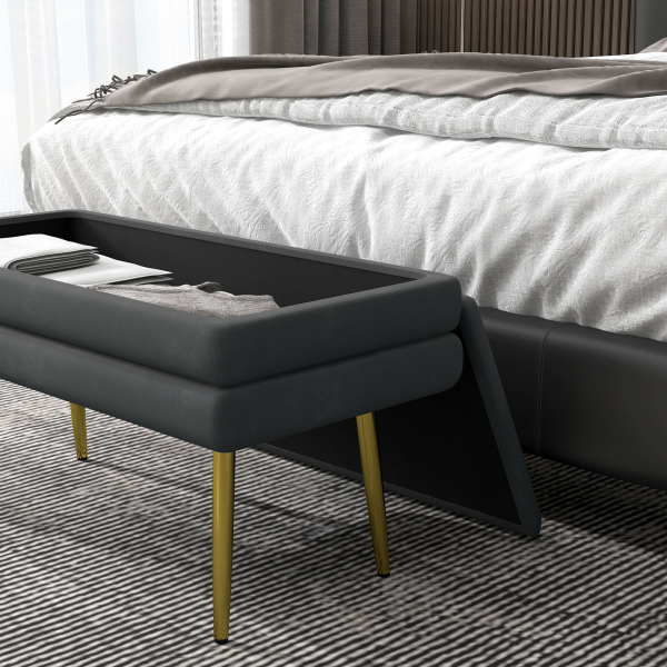 HOMCOM Banco Pé de Cama 30L Banco com Armazenamento para Dormitório Estofado em Veludo 79,5x37,5x43 cm Cinza Escuro - Image 9