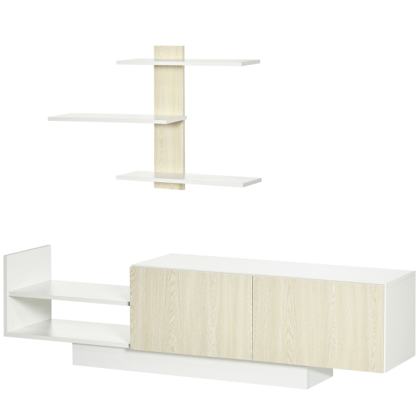 HOMCOM Móvel de TV para Sala de Estar Móvel para Televisores 150x31,5x40cm e Prateleira de Parede 95,5x16x60cm Madeira e Branco - Image 4
