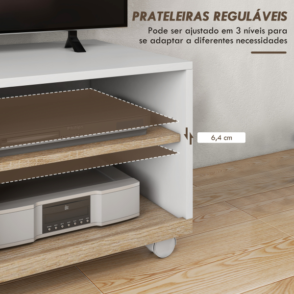 HOMCOM Móvel de TV Mesa de Sala de Estar Moderna de TV de 42 Polegadas com 4 Rodas 80x45x39,5 cm Branco - Image 7