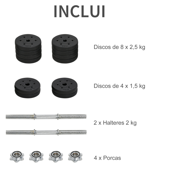 HOMCOM Conjunto de Halteres Ajustáveis 30kg com Barra de Conexão de Aço e Discos Desmontáveis Conjunto de Pesos para Treinamento em Casa Academia Escritório Preto - Image 6
