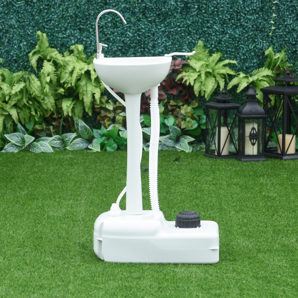 Outsunny Lavatório Portátil para Campismo com Depósito de Água de 17L Dispensador de Sabão e 2 Rodas 51x33,5x103 cm Cinza Claro - Image 2