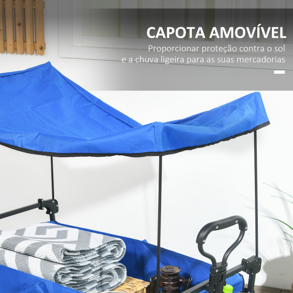 Outsunny Carrinho de Transporte Dobrável com Toldo Removível e Alça Ajustável Capacidade 100 kg para Campismo 97x52x105 cm Azul - Image 6