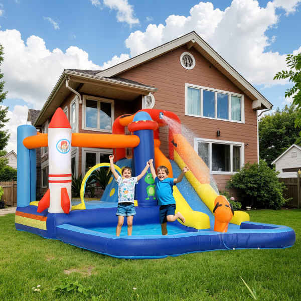 AIYAPLAY Castelo Insuflável com Insuflador 5 em 1 com Escorrega Piscina  Parede de Escalada e Canhão de Água 360x250x195 cm Multicor - Image 2