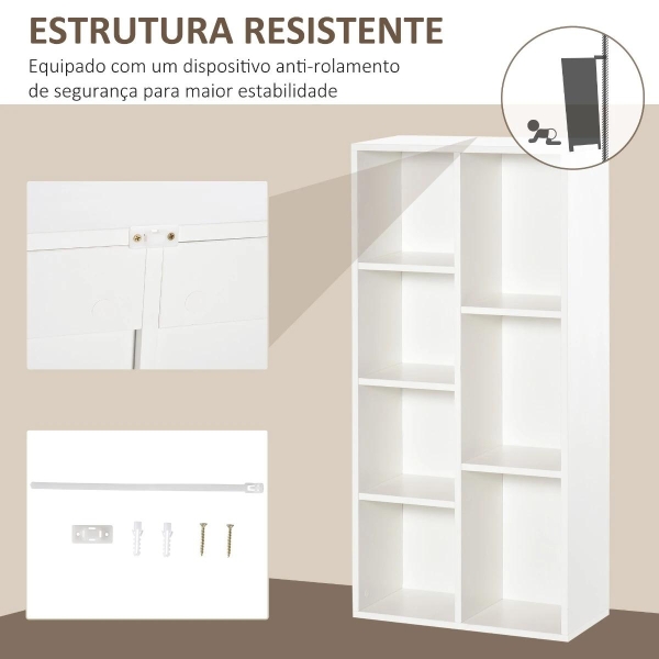 HOMCOM Estante para Livros Estante de Madeira com 7 Compartimentos de Armazenamento Plantas Arquivos para Sala de Estar Dormitório Escritório 50x24x106cm Branco - Image 5