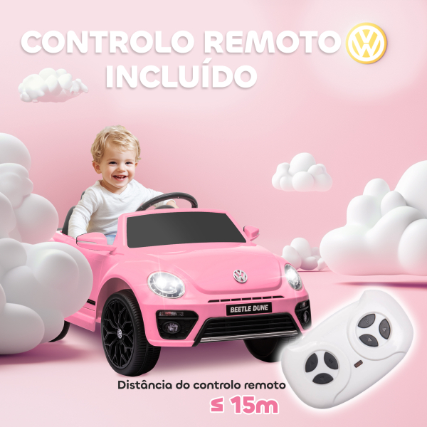 AIYAPLAY Carro Elétrico para Crianças Carro Elétrico Infantil Volkswagen Beetle com Bateria 12V Faróis Buzina e Música 97x56,5x46 cm Rosa - Image 7