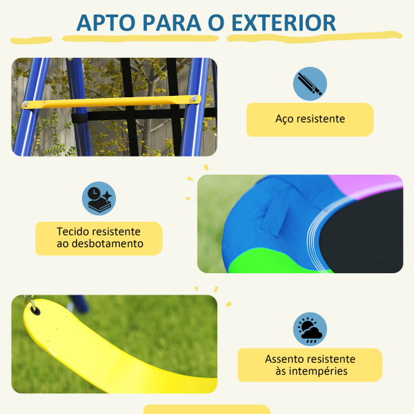 AIYAPLAY Baloiços para Crianças 6 em 1 com Baloiço Ninho Corda com Disco Rede para Escalar Escada e Aro de Basquetebol 350x183x200 cm Multicor - Image 7
