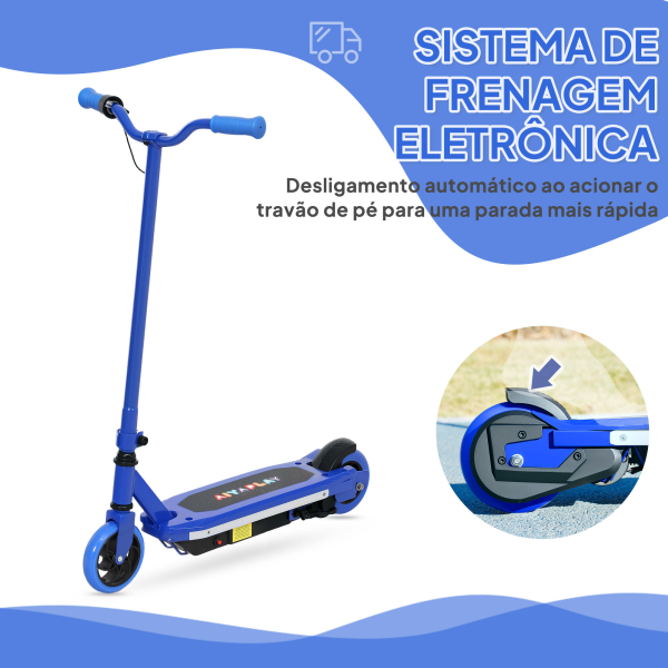 AIYAPLAY Trotinete Elétrica para Crianças Máx. 10 km/h Motor 80 W Autonomia Máxima 8 km Trotinete com Luzes LED Travão Traseiro 76x46x93 cm Azul - Image 5
