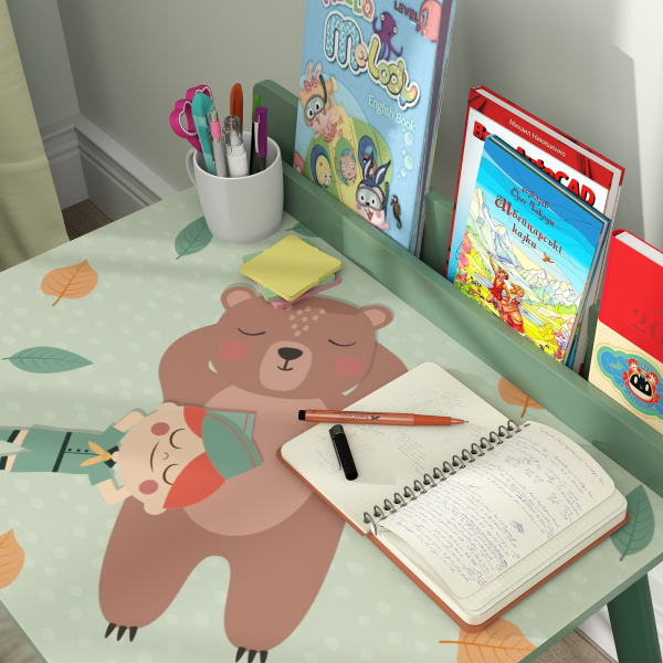 AIYAPLAY Mesa e Cadeira para Crianças com Prateleira para Livros Secretária para Crianças acima de 3 Anos Verde - Image 8