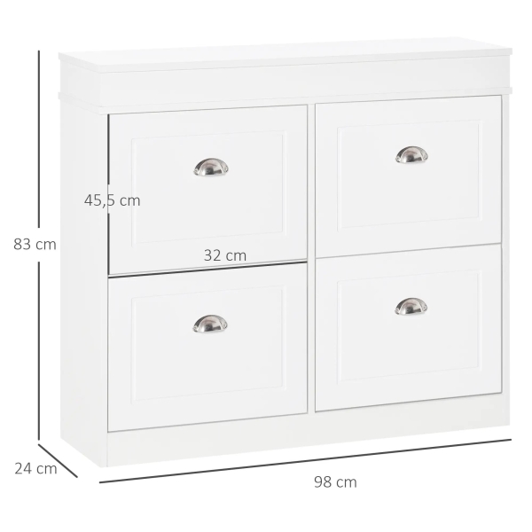 HOMCOM Móvel Sapateira de 4 Portas Estreita com Prateleiras Ajustáveis e Removíveis Capacidade de 16 Pares para Corredor Entrada 98x24x83cm Branco - Image 3