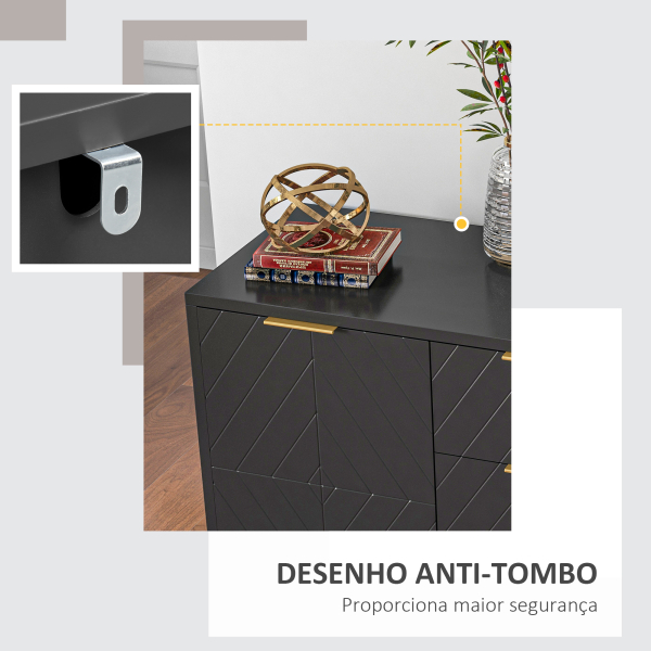 HOMCOM Aparador Auxiliar Armário de Armazenamento com 3 Gavetas e 2 Armários com Prateleira Ajustável 120x40x76 cm Preto - Image 7