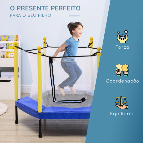 ZONEKIZ Trampolim para Crianças com Rede de Segurança 122x122x97 cm Azul - Image 6