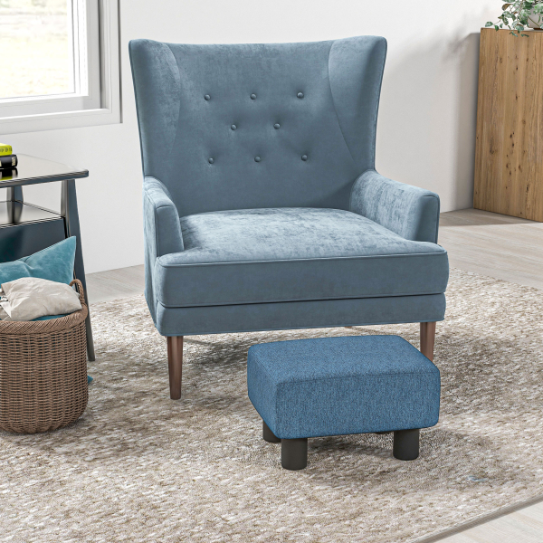 HOMCOM Apoio para os Pés de Sala de Estar Banco Retangular com Estrutura de Madeira para Sala de Estar 40x30x24 cm  Azul Escuro - Image 2