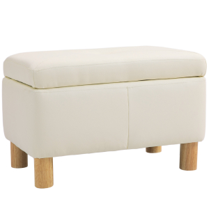 HOMCOM Baú de Armazenamento para Dormitório 33L Puff de Armazenamento Estofado em PU Banco de Arrumação 60x38x40 cm Creme