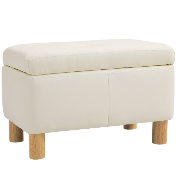 HOMCOM Baú de Armazenamento para Dormitório 33L Puff de Armazenamento Estofado em PU Banco de Arrumação 60x38x40 cm Creme