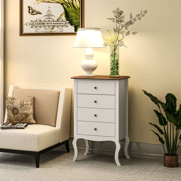 HOMCOM Cómoda com 4 Gavetas Cómoda para Dormitório Estilo Francês com Sistema Anti-Tombo 60x40x98,5 cm Branco e Madeira - Image 9