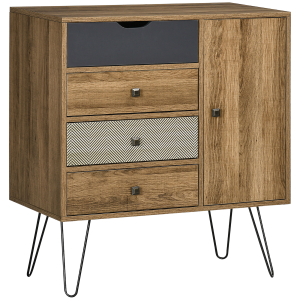 HOMCOM Cómoda de Madeira com 4 Gavetas Porta Prateleira Ajustável e Pés de Metal para Sala de Estar Dormitório 79x39x86cm Marrom