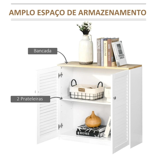 HOMCOM Aparador de 2 Portas Desenho de Persiana com Prateleira Ajustável Armário Auxiliar de Armazenamento Moderno para Sala de Estar Dormitório 80x30x78,5cm Branco - Image 5
