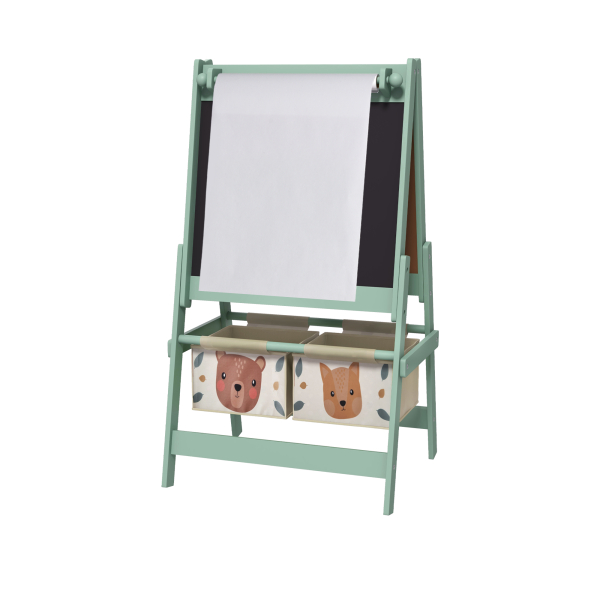 AIYAPLAY Cavalete para Crianças 3 em 1 Cavalete de Arte com Rolo de Papel Quadro e 2 Cestas de Armazenamento 54x46,5x93 cm Verde