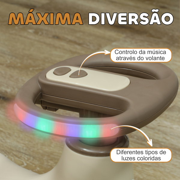AIYAPLAY Carrinho Gira Gira para Crianças Carrinho Wiggle com Guiador para Pais Música Luz e Espaço de Arrumação 69x31x69 cm Cáqui - Image 5