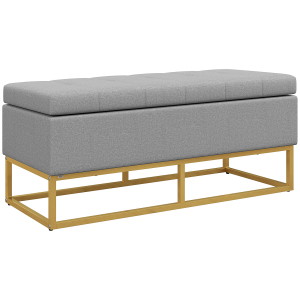 HOMCOM Banco de Armazenamento Retangular Estofado em Linho com Pés de Aço para Sala de Estar Dormitório 110x44x48 cm Cinza
