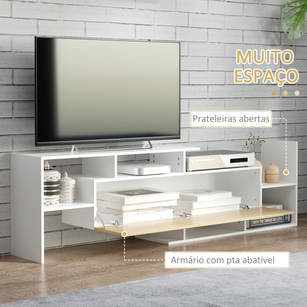 HOMCOM Móvel de TV Moderno Móvel para Televisores 153,6x25x42cm e Prateleira de Parede 150x14,5x16,3cm Branco e Madeira - Image 5