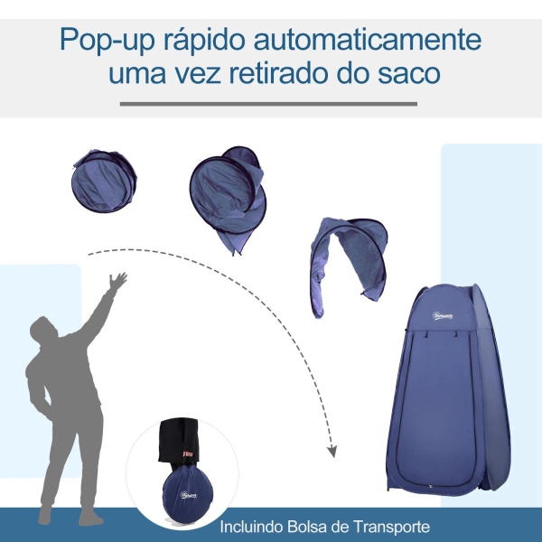 Outsunny Tenda de Duche para Campismo Dobrável Pop UP Tenda de Privacidade com proteção UV e Tecido Impermeável 100x100x185cm Azul Escuro - Image 5