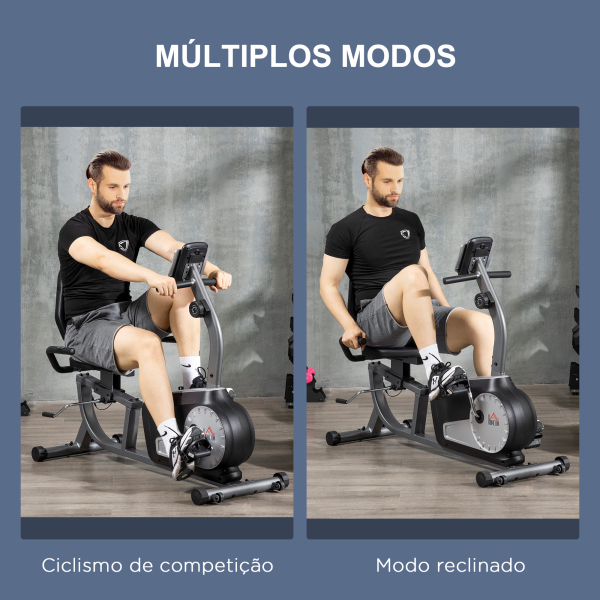 HOMCOM Bicicleta Estática com Encosto com 8 Níveis de Resistência Magnética Comprimento Ajustável Ecrã LCD 122-137x62x103 cm Cinza - Image 8