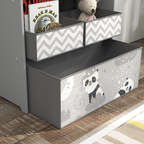 ZONEKIZ Estante para Brinquedos com 6 Caixas de Tecido não Tecido Amovíveis Organizador de Brinquedos 63x30x66 cm Cinza - Image 9
