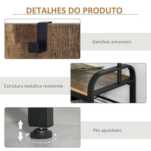 HOMCOM Móvel Cabide de Entrada com 8 Ganchos e Sapateira Armário de Entrada com Cabides 72x34x185cm Marrom e Preto - Image 7